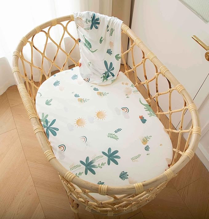 SDY Jersey Dinosaur Bassinet Sheets for Baby Boys and Girls,32 "x 16 "x 4", 2 Pack, Cute Kawaii Standard Oval/Retangle Fitted Bassinet Sheets for Toddler,Super Soft Breathable