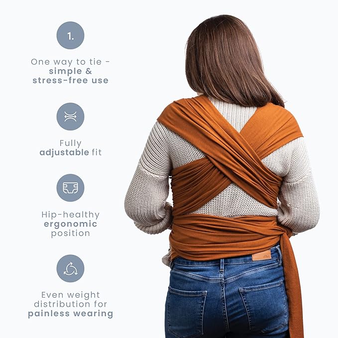 Cuddlebug Baby Wrap - Hands-Free Baby Carrier Wrap - Soft & Stretchy Baby Wraps Carrier - Carrier Newborn to Toddler 7-35 lbs - One-Size-Fits-All Holder - Hip-Healthy (Brown)