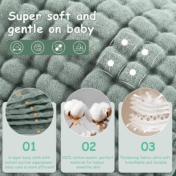 Looxii Muslin Burp Cloths 100% Cotton Muslin Cloths 12 Pack Large 20''x10'' Extra Soft and Absorbent Baby Burping Cloth for Boys and Girls (Apricot+DarkGreen)