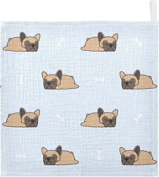 vvfelixl Cute French Bulldog Sleeping Baby Burp Cloths Baby Muslin Washcloths for Boys Girls Cotton Baby Face Towel for Newborn Infants Soft and Absorbent 11.8 X 11.8 in, 5 Pack