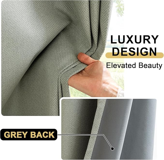 PrinceDeco 100% Blackout Curtains for Bedroom 84 Inches Long, Grommet Living Room Drapes, Thermal Insulated Blackout Curtains 2 Panels Set,Jacquard-Woven,55" W x84 L, Sage