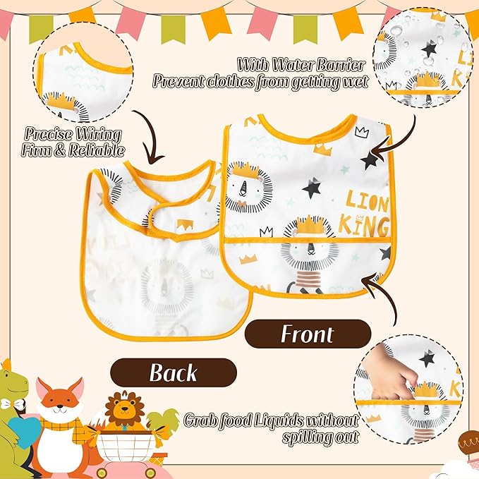 2ooya 6Pcs Waterproof Toddler Bibs Baby Feeding Bib Set with Crumb Catcher Pocket, Adjustable Infant Baby Teething Bib, Babies Sleeveless Animals Food Bibs Keepsake Gift for Baby Shower, 6-24 Months
