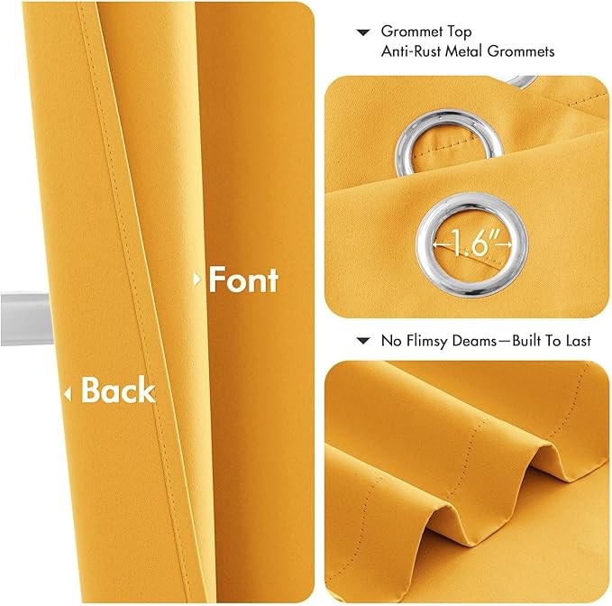 MIULEE Yellow Blackout Curtains - Bedroom Window Treatment Curtains Thermal Insulated Room Darkening Drapes for Living Room Kitchen Grommet Light Blocking Drapery, 40 x 45 Inches Long, 2 Panels