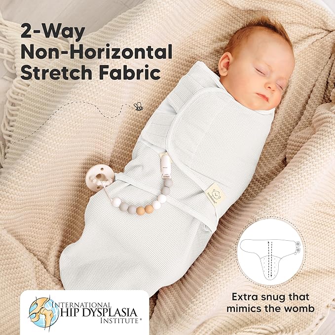 3-Pack Organic Swaddles for Newborns, Baby Sleep Sacks 0-3 Months - Baby Swaddle Wrap, Newborn Wearable Blanket, Infant Sleep Sack for Girls, Boys, Soft & Snug, Large Hook & Loop Closure (Soft White)