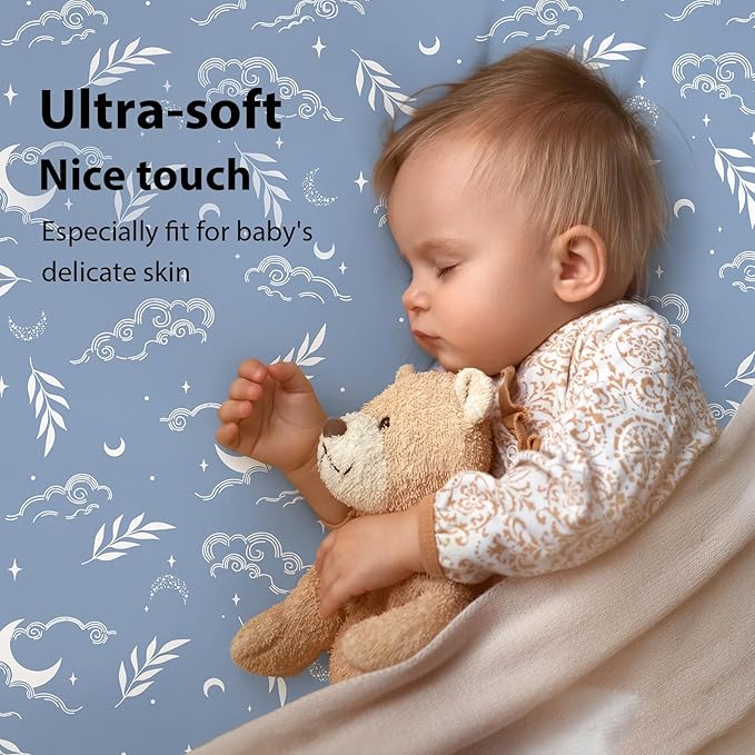 Baby Crib Sheets for Boys and Girls, 3 Pack Fitted Toddler Bed Sheets Neutral for 52”x28” Standard Crib and Toddler Mattresses, Super Soft Microfiber Green Starry Sky
