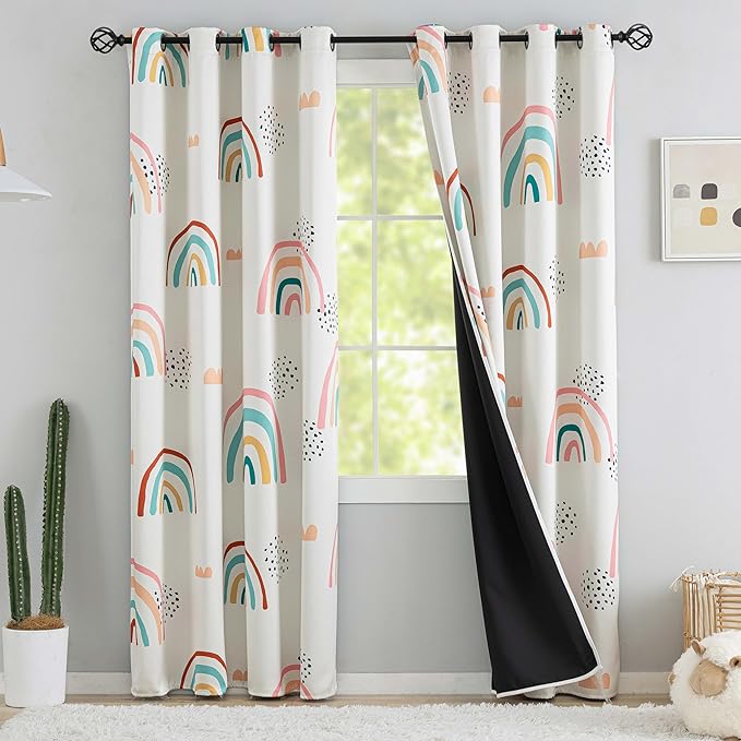 chiinvent Blackout Rainbow Curtains for Kids Cute Rainbow Room Darkening Window Curtains Decorative Cartoon Black Out Curtain for Girls Bedroom Nursery, C1, 52" x 96", 2 Panels (90% Blackout)