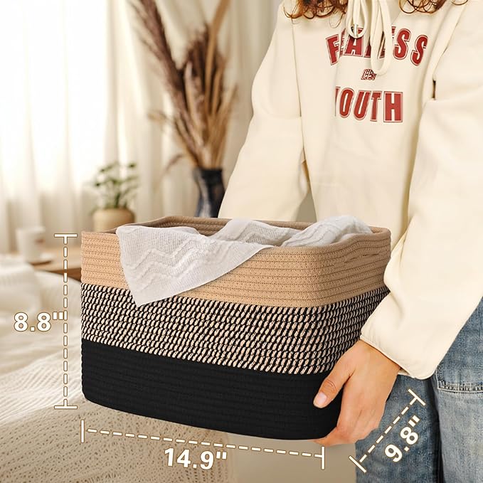 Woven Storage Baskets, Baskets for Organizing, 3 Pack Woven Basket for Storage, Storage Baskets for Shelf, Towel, Toy, Book, Closet, Baby 15"×10"×9"
