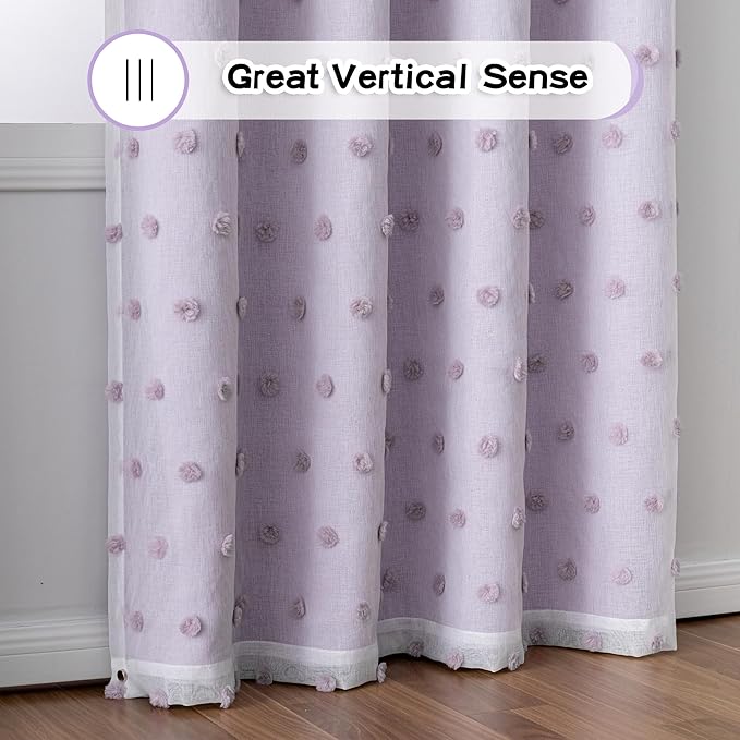 MYSKY HOME Lilac Curtains for Kids Bedroom 72 Inches Long Pom Pom Sheer Nursery Curtains for Girls Room 2 Layered Blackout Drapes for Toddler Grommet Room Darkening Window Panels 52 x 72 in, 2 Panels