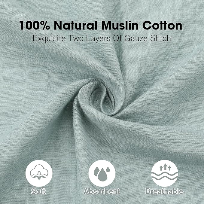 Little Grape Land Muslin Swaddle Blankets 47''x47'' 4 Pack, 100% Cotton Large Size Baby Swaddles for Newborn, Soft Breathable Baby Blankets for Newborns, Green