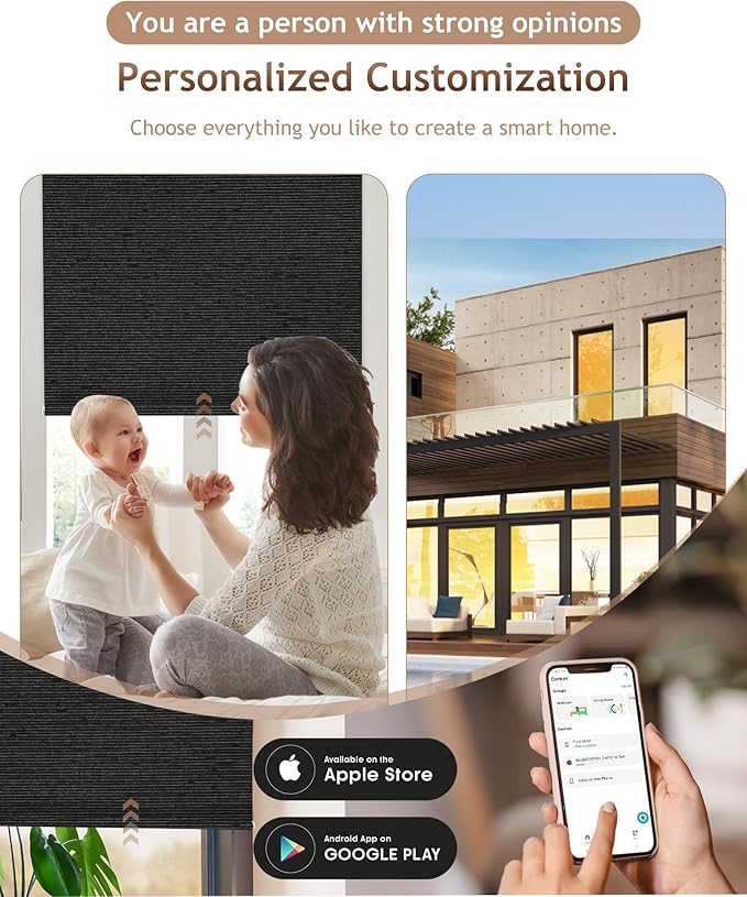 Kincmo Motorized Blinds with Remote,100% Blackout Motorized Roller Shades Work with Apple Homekit,Alexa,Google, Custom Electric Blinds with App,Voice Control (Eclipse Obsidian Black)
