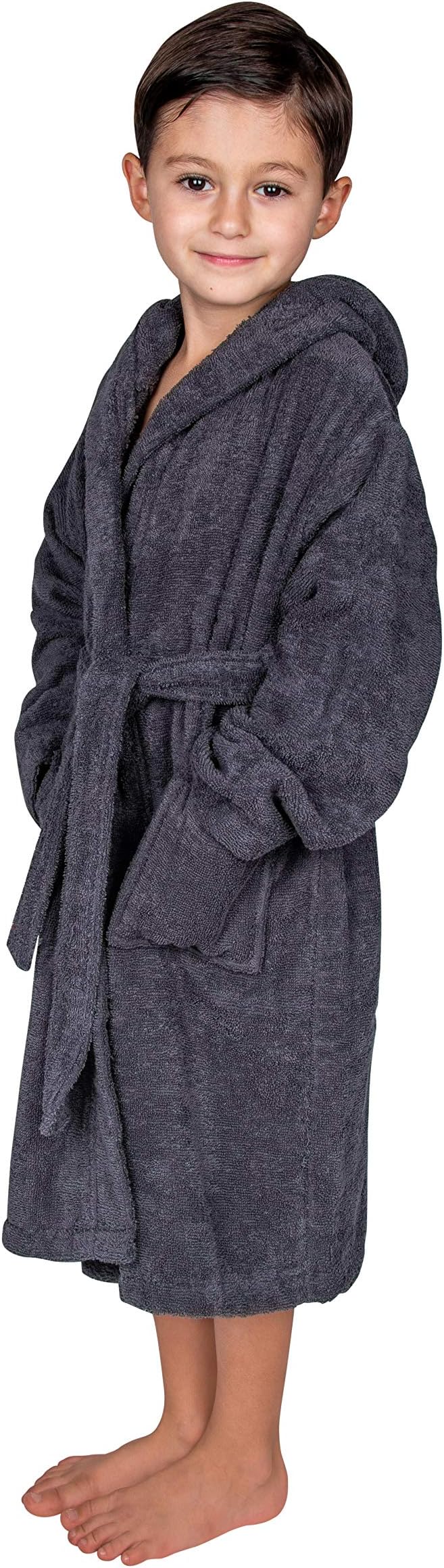 BAGNO MILANO Kids Organic Turkish Cotton Hooded Beach Cover-Up Towel, GOTS Certified, for Boys and Girls (Grey, 13-15 Years)