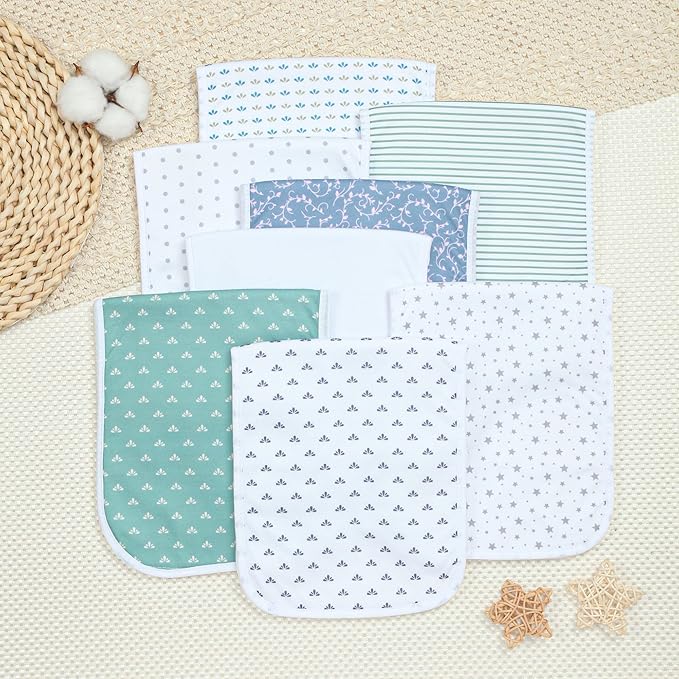 Hakochia Burp Cloths for Baby Boy & Girl Organic Cotton Large Unisex Burp Clothes Extra Absorbent Soft Neutral Burping Rags Spit Up Cloth Sets for Newborns 8 Pack