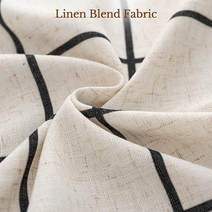 Plaid Pinch Pleated Curtains - Modern Luxury Linen Buffalo Blackout Drapes, Thermal Insulated Double Layer Window Panels for Living Room Bedroom, 108 Inches Long Black 2 Panels Set