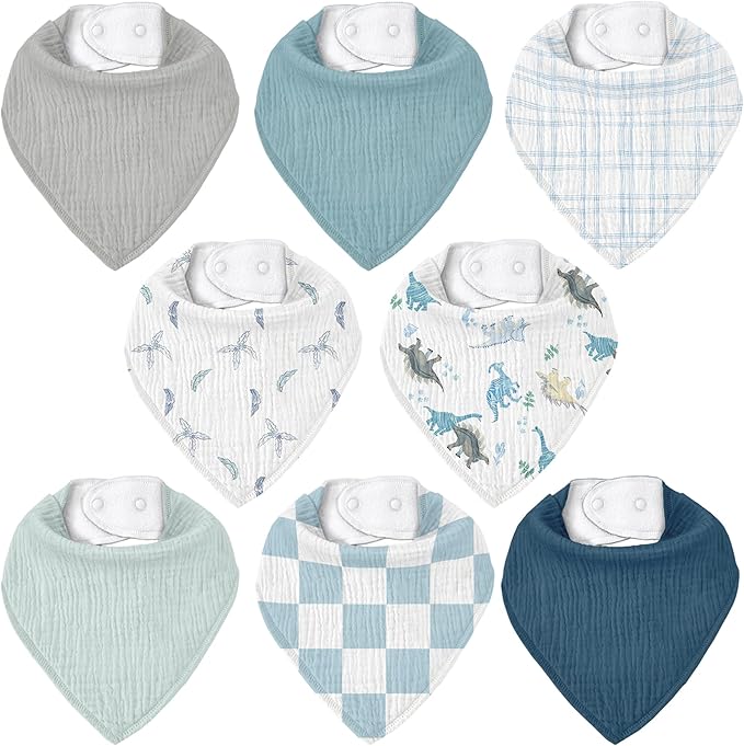 CIVARUA KIDS Muslin Baby Bibs 8 Pack, Baby Bandana Drool Bib for Drooling and Teething, Cotton Soft Absorbent for Girls Boys