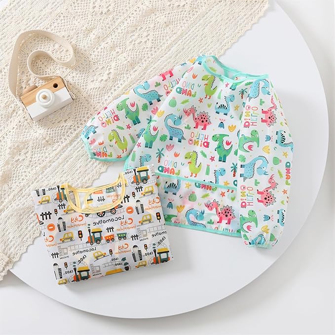 HaimoBurg 3 Pcs Waterproof Long Sleeves Baby Bibs Weaning Smock Bib 3-24 Months