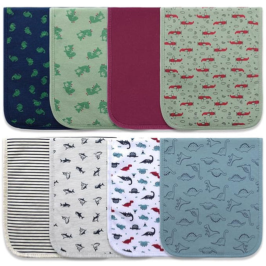 Hakochia Burp Cloths for Baby Boy & Girl Organic Cotton Large Unisex Burp Clothes Extra Absorbent Soft Neutral Burping Rags Spit Up Cloth Sets for Newborns 8 Pack (D)