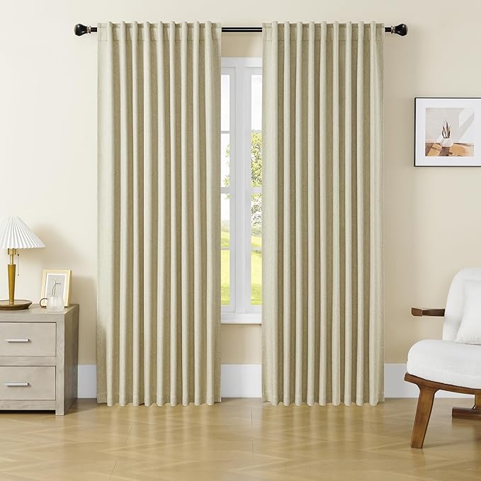 DUALIFE Full Blackout Curtains for Living Room,Patio Door Sliding Door Blinds Pleated Curtains for CountryVilla/Loft,2 Panels,Extra Wide Privacy Draperies 72 x 96 Inch Oatmeal Chartreuse