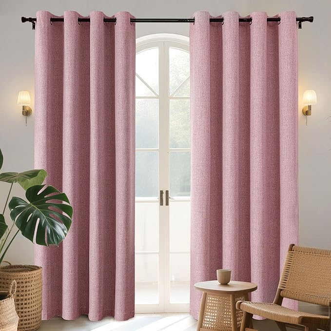 Joydeco Light Pink Blackout Curtains 84 Inches Long, Curtains 84 Inch Length 1 Panel for Bedroom, Thermal Insulated Linen Black Out Curtains with Grommets(100x84, Light Pink)