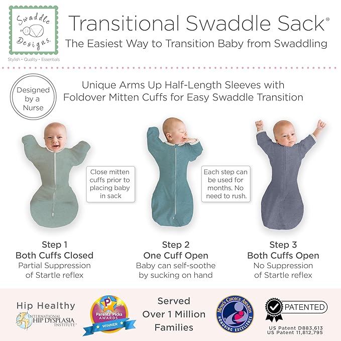 SwaddleDesigns Transitional Swaddle Sack, Arms Up Half-Length Sleeves & Mitten Cuffs, Swaddle for Newborn Transition to Baby Sleep Sack Wearable Blanket, 6-9 mo, 21-24 lb, Watercolor Mountains & Trees