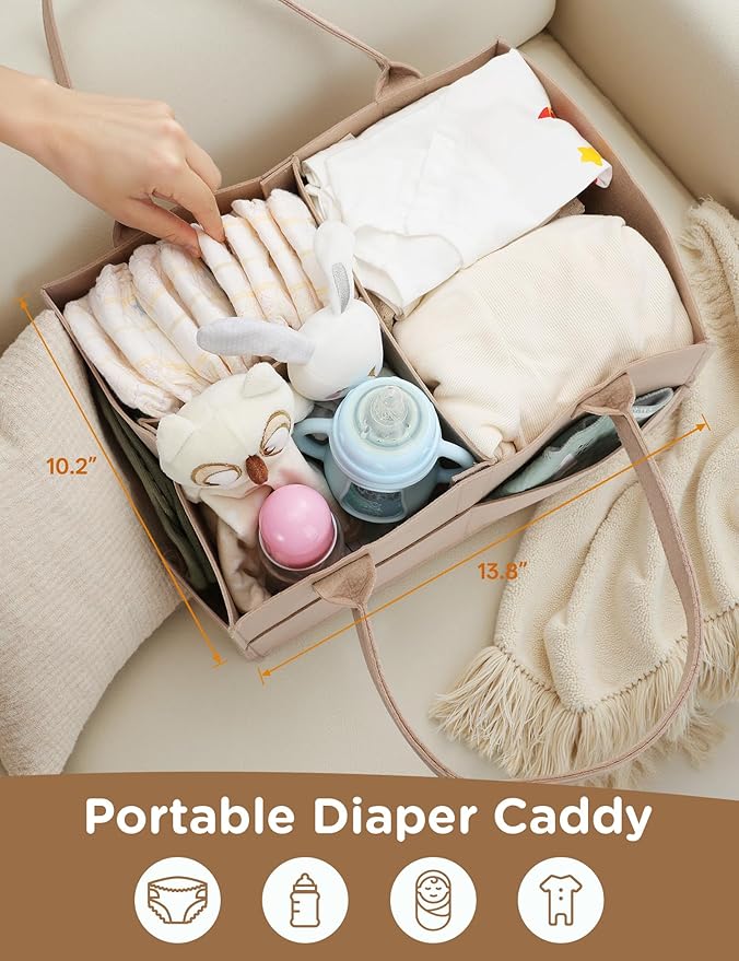Baby Diaper Caddy Organizer, 3 Tier Rolling Storage Cart with Dividers and Drawers, Bedside Utility Cart for Nursery Essentials, Large Capacity Mobile Storage Cart for Crib, Bedroom
