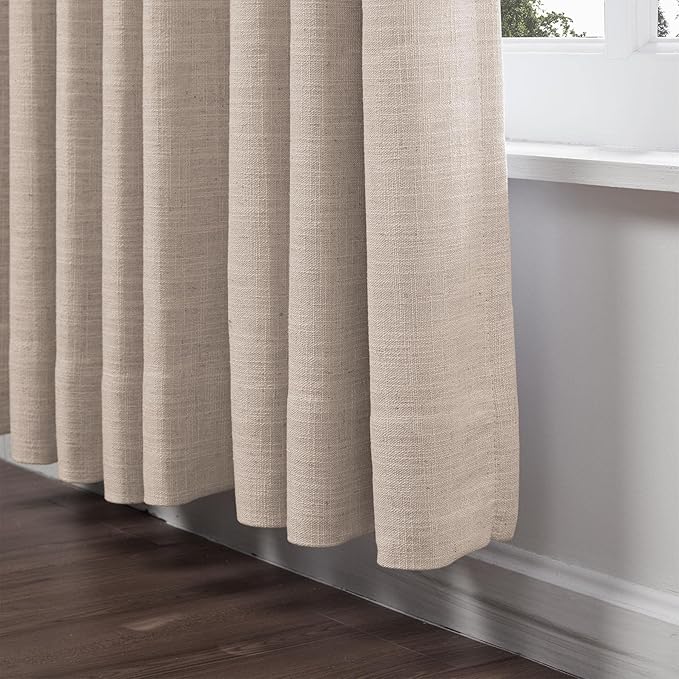 ChadMade Block Out The Sun Faux Linen Grommet Curtian 96 Inches Long Room Pravicy Protecting Drape for Bedroom Sliding Patio Door with Traverse Rod 72Wx96L, 1 Panel, Tapioca, Tallis Collection
