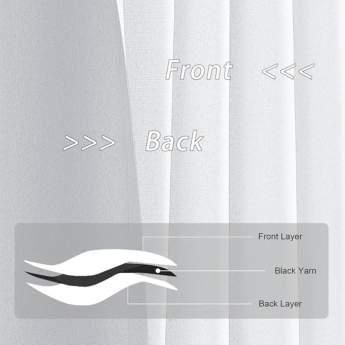 DUALIFE Greyish Bright White Curtains 90 Inches Long Back Tab Rod Pocket -Room Darkening Thermal Insulated Noise Reducing Pinch Pleated Back Tab Drapes with Hooks for Bedroom Living Room 2 Panels