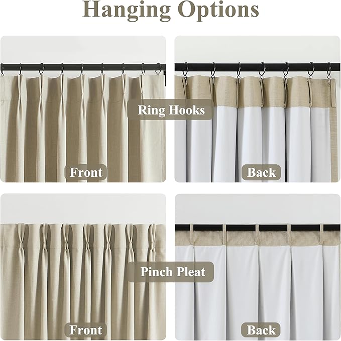 WEST LAKE 90 Inch Sand Pinch Pleated Full Blackout Curtain Panels for Bedroom Living Room,French Pleat Linen Blended Room Darkening Drapes,Modern Window Treatment,Back Tab,40" Wx90 L(Pack of 2)