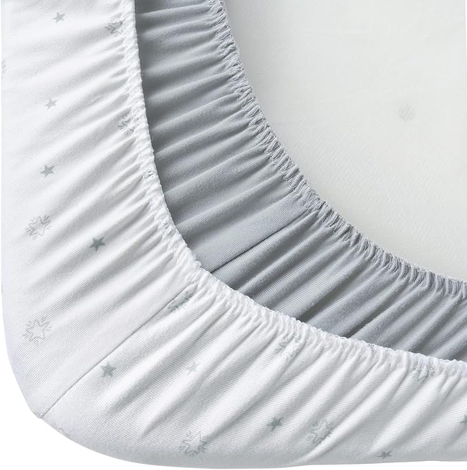 Bassinet Fitted Sheets Fit for UPPAbaby, SNOO, Chicco LullaGo Anywhere Bassinet and 13" x 30" Mattress Pad, 2 Pack for Baby Boy/Girl, Ultra Soft & Stretchy, Grey & White Star