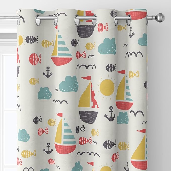 Kids Blackout Curtains,Exclusive Home Curtains Indoor Cute Sailor Cartoon Sailboat Blackout Draperies for Bedroom Living Room 85x85inch(214x214cm)