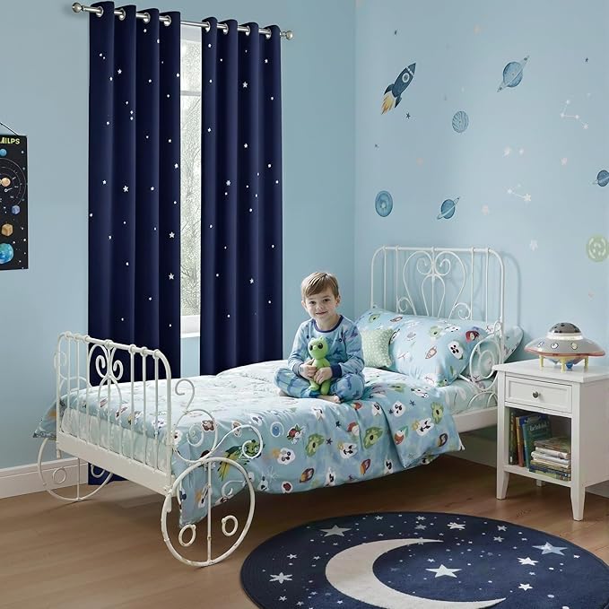 NICETOWN Twinkle Stars Blackout Curtains - Nap Time Essential Kid's Room/Nursery Window Treatment Curtain Panels with Hollow Stars (2-Pack, W52 x L84 inches, Navy Blue)