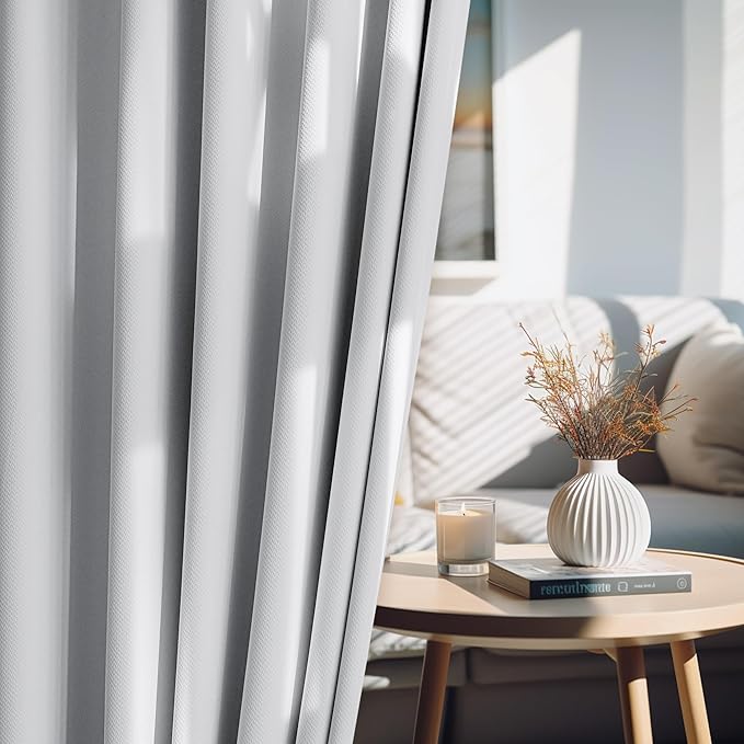 FMFUNCTEX 100% White Blackout Curtains for Bedroom, White Weave Textured Curtains 54 Inch Length Thermal Insulated Curtain for Living Room, Black Out Drapery Grommet Room Darkening 2 Panels