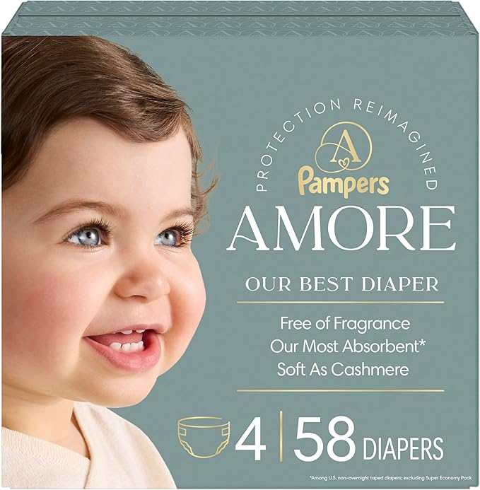 Pampers Amore, Size 4 (15-34 lbs), 58 Count, Our Best Diaper