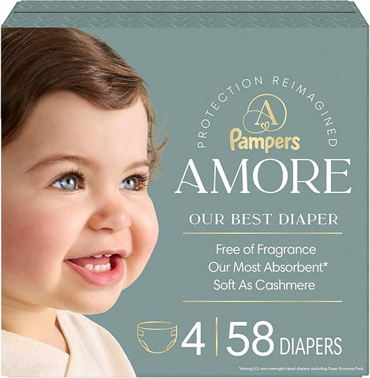 Pampers Amore, Size 4 (15-34 lbs), 58 Count, Our Best Diaper