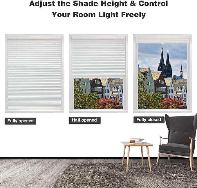MYshade Cordless Blackout Cellular Shades for Windows, Honeycomb Window Shades with Thermal Insulation, Child & Pet Safe Room Darkening Shade, Easy Install, 42" W x 48" H, White