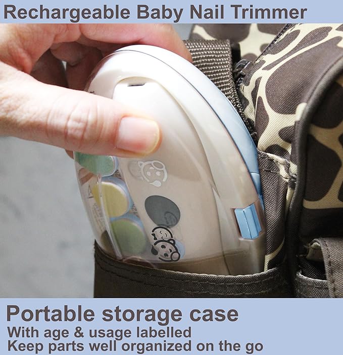 Rechargeable 22 in 1 Baby Nail Trimmer, Usage Labeled Case, 13 Extra Replacement Tools, Royal Angels Electric Nail File with LCD display, Newborn Toddler Nail Care Clipper Kit (Rechargeable,WhiteBlue)