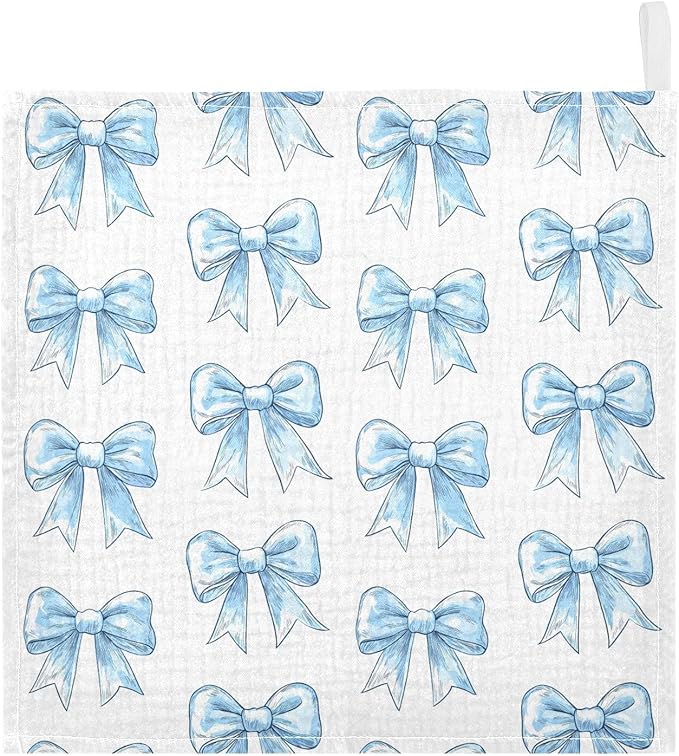 vvfelixl Light Blue Silk Bow Baby Burp Cloths Baby Muslin Washcloths for Boys Girls Cotton Babys Face Towel for Newborn Infants Soft and Absorbent 11.8 X 11.8 in, 5 Pack