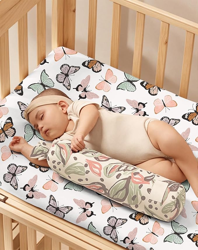 Pack and Play Sheets 2 Pack, Fitted Jersey Knit Mini Crib Sheets for Baby Boys and Girls, Compatible with Graco Pack N Play and Mini Crib Mattress (Butterfly Dance, Pack N Play/Mini Crib Sheets)