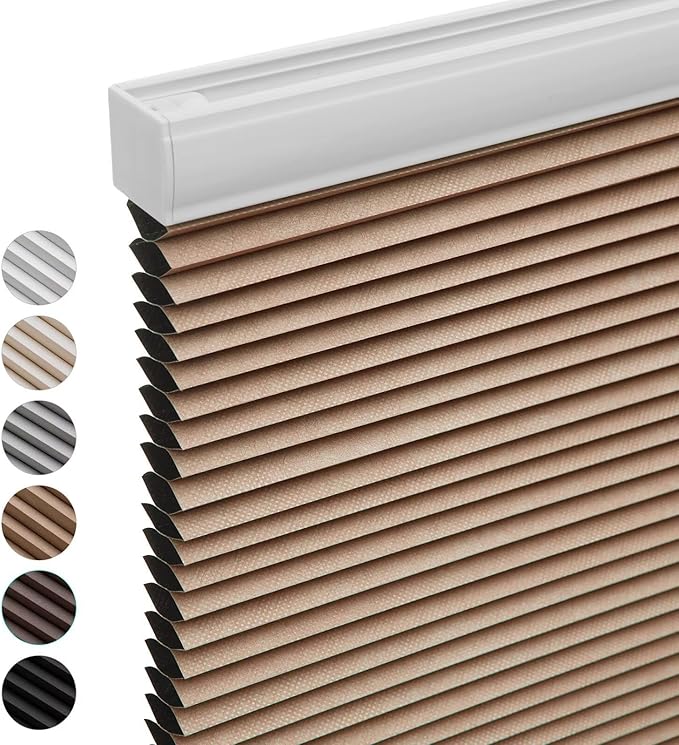 MYshade Cordless Blackout Cellular Shades for Windows, Honeycomb Window Shades with Thermal Insulation, Child & Pet Safe Room Darkening Shade, Easy Install, 38.5" W x 72" H, Light Brown