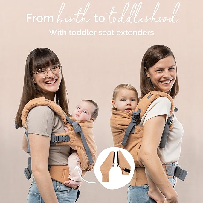 Boba X Baby Carrier Newborn to Toddler - Certified Hip Healthy, Micro-Adjustable Baby Carriers from Newborn - Breathable & Lightweight 100% Cotton Twill, Petite to Plus Size, 7-45 lbs (Linen Rye)