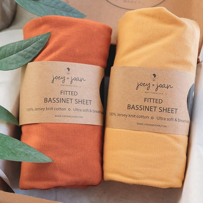 Bassinet Sheets Compatible with 4moms Mamaroo Sleep Bassinet - Fits 18 x 30 Inch Oval Bassinet Mattress – Snuggly Soft 100% Jersey Cotton – 2 Pack – Mustard Yellow + Burnt Orange – 2 Pack