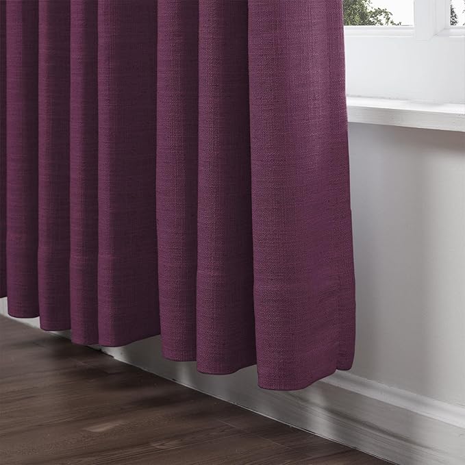 ChadMadePolyester Linen Grommet Header Curtain with Blackout Liner 84 Inches Long Drape for Traverse Rod in Living Room Bedroom Dining Room 50Wx84L, 1 Panel, Plum, Tallis Collection