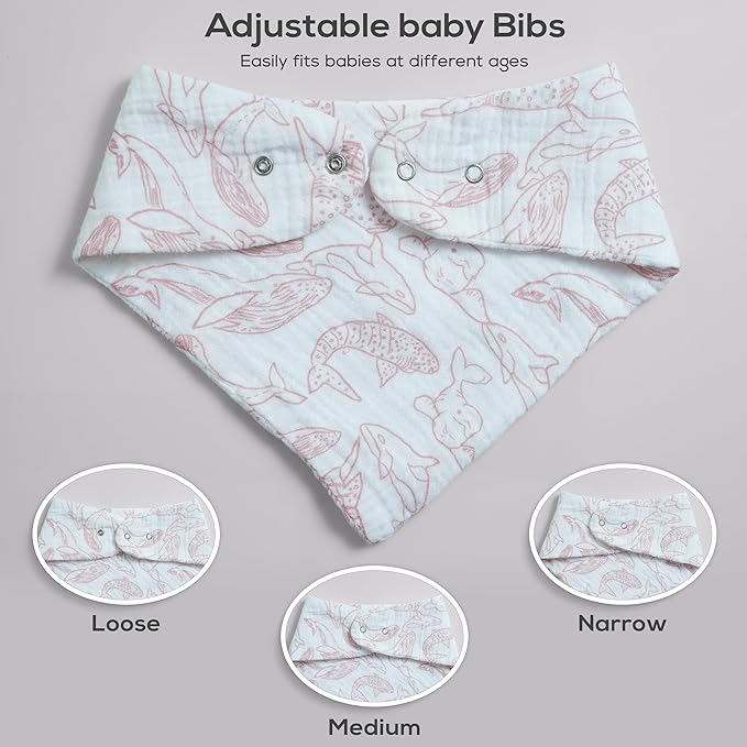 LILY O LAUREL Muslin Baby bibs for drooling and teething, 100% cotton, Bibs for baby girl, Muslin bibs for boys (8 Pack)