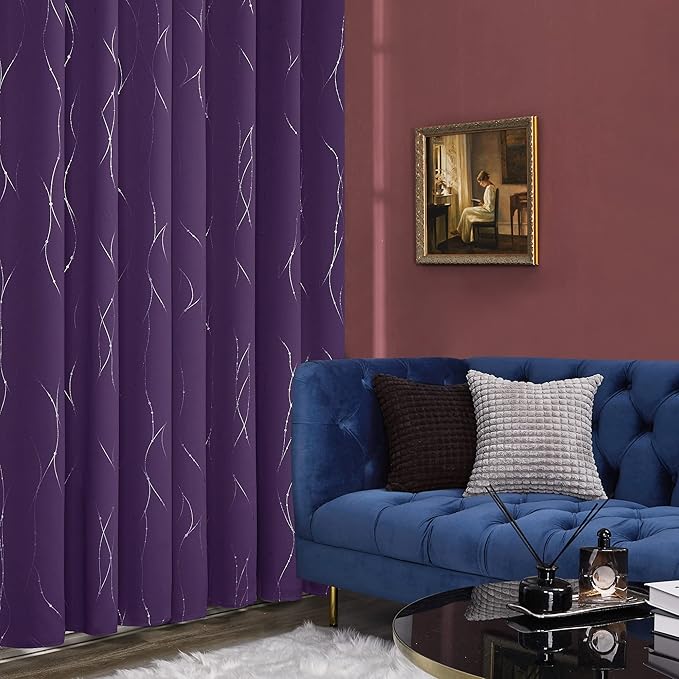 Deconovo Blackout Curtain for Bedroom, 38 x 90 Inch, Thermal Insulated Soundproof Purple Curtains, Grommet Top, Machine Washable, Set of 2 Panels for Living Room Nursery Party Apartment Home Decor