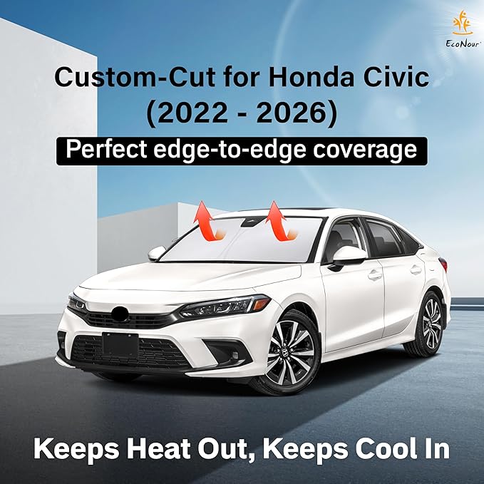 Econour Windshield Sun Shade for Honda Civic 2022-2026 Sunshade Foldable Window Sun Visor Protector Blocks UV Rays Keep Your Car Cooler | Car Windshield Accessories
