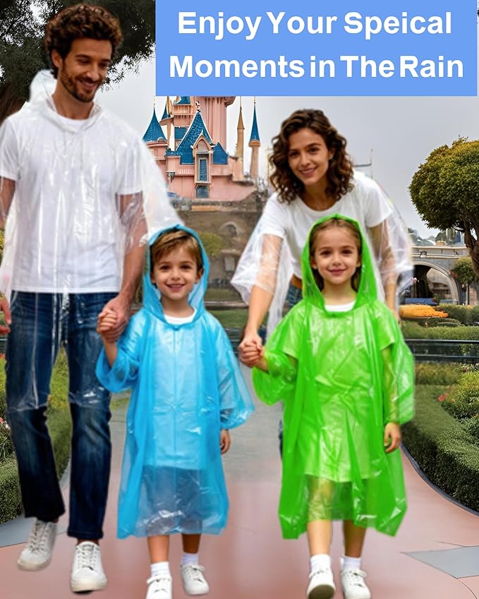 Rain Ponchos for Adults, Kids & Family - 4, 8, 9 & 16 Pack Options - Extra Thick, Tear-Resistant with Hood