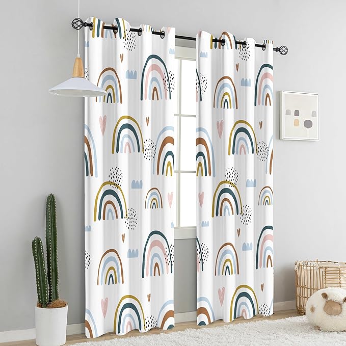 chiinvent Blackout Rainbow Curtains for Kids Cute Rainbow Room Darkening Window Curtains Decorative Cartoon Black Out Curtain for Girls Bedroom Nursery, C2, 52" x 84", 2 Panels (90% Blackout)
