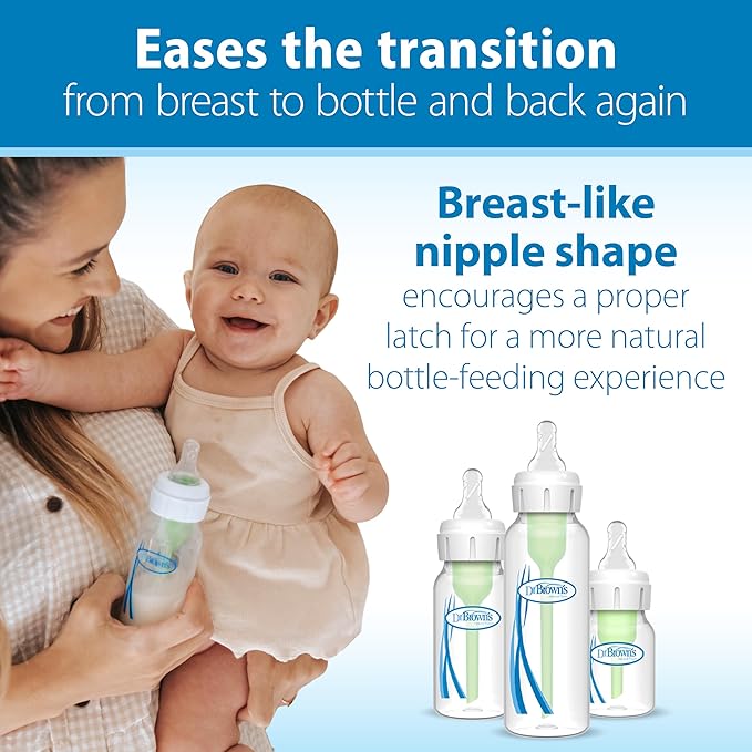 Dr. Brown's Natural Flow Level 3 Narrow Baby Bottle Nipple, Medium-Fast Flow, 6m+, 100% Silicone, 6 Count