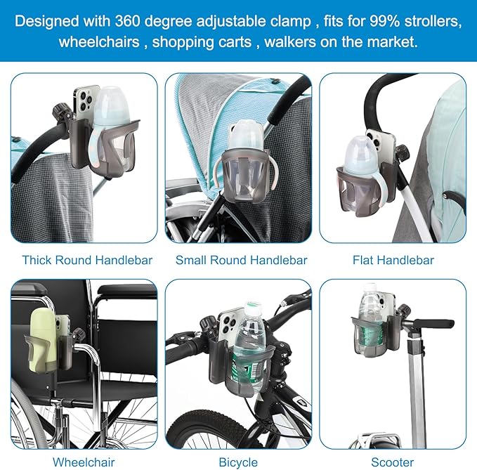 Accmor 2-in-1 Walker Cup Holder with Phone Holder, Wheelchair Cup Holder, Rollator Cup Holder, Cup Phone Holder for Walker, Wheelchair, Rollator, Mobility Scooter