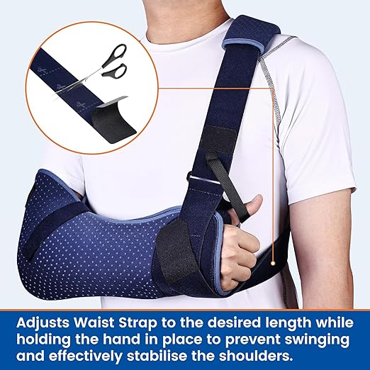 Arm Sling for Shoulder Injury with Waist Strap - Immobilizer Brace Support for Sleeping, Rotator Cuff Surgery (Comfort Version, Left, Large，40-51 inch)