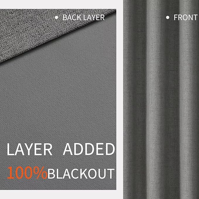 Joydeco Dark Grey Black Out Curtains 72 Inch Long 2 Panels Set, Curtains 100% Blackout Room Darkening Drapes for Bedroom, Textured Drapes with Grommets for Living Room Windows